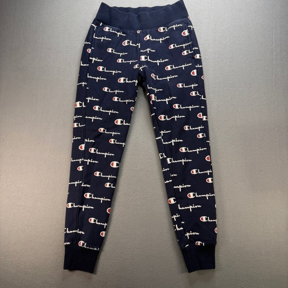 Champion Joggers Reverse Weave Standard Small Navy All Over Script Logo Print